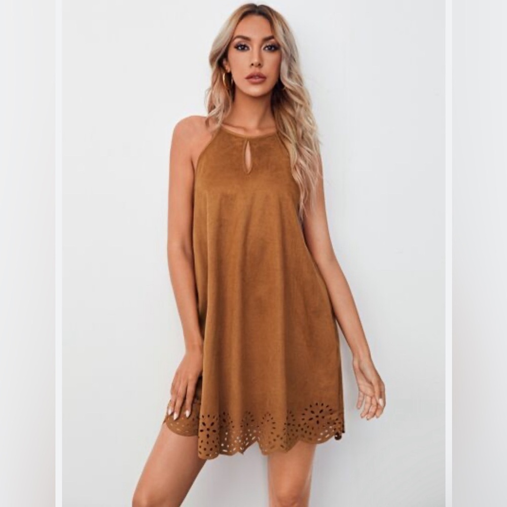 SHEIN Women Brown Fit and Flare Sleeveless Short Casual Dress‎ Size M